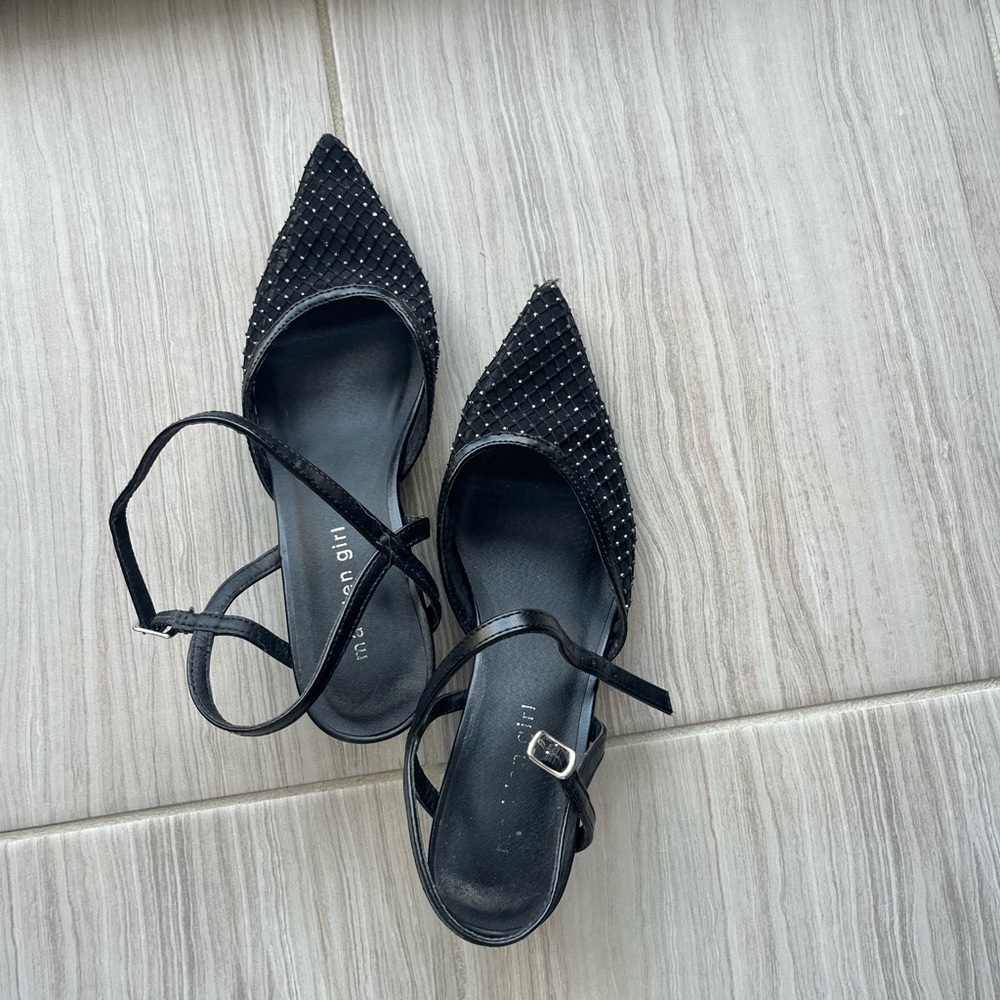 Madden Girl Black Studded Pointed Slingback Flats